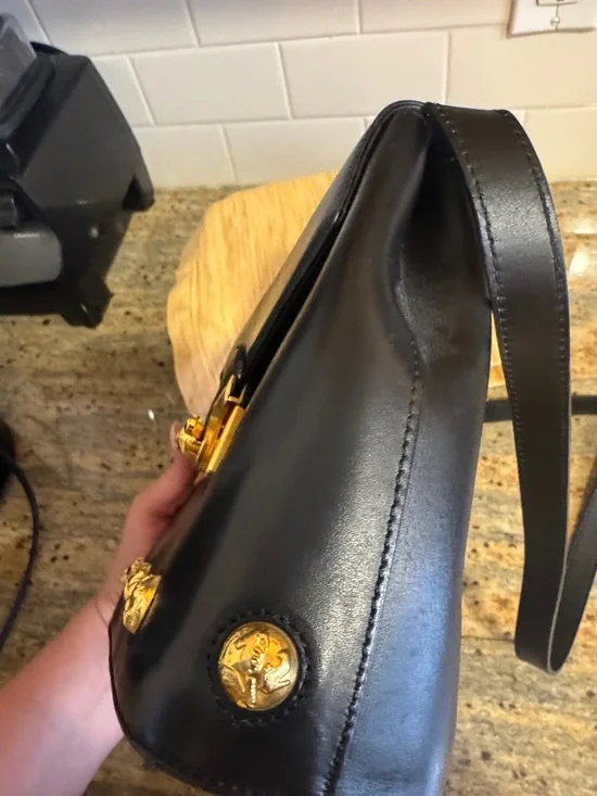 Salvatore Ferragamo Black Leather Crossbody with Gold Hardware EUC No callouts - Picture 9 of 10